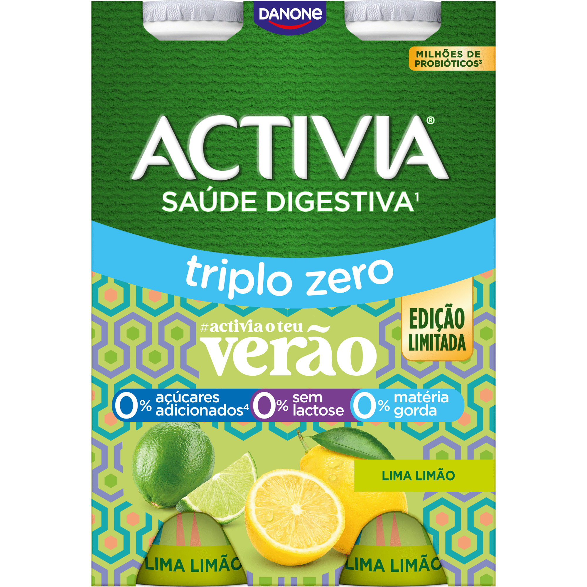 Iogurte L&iacute;quido Bifidus Triplo 0% Lima e Lim&atilde;o sem Lactose Activia Danone