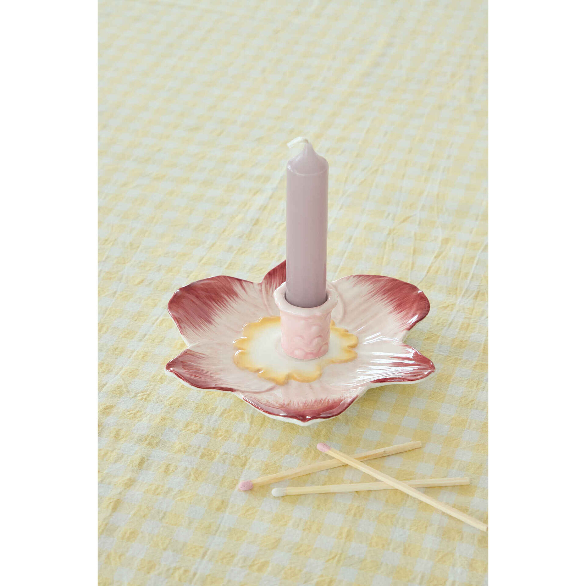 Porta Velas Raso Flor 15,5 x 4,5cm Rosa Kasa