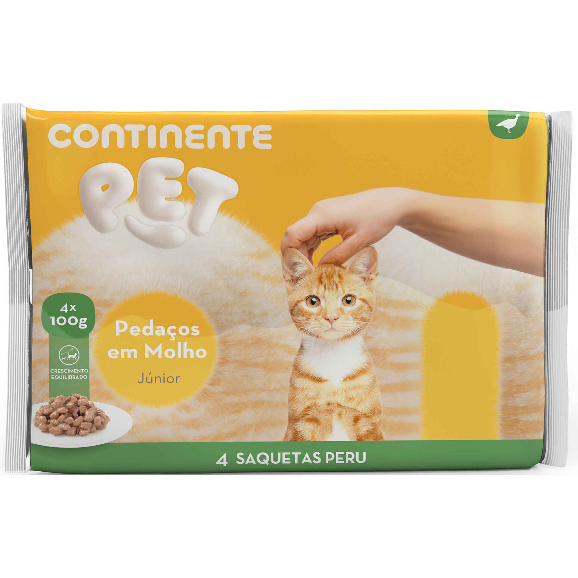 Comida H&uacute;mida para Gato J&uacute;nior Peda&ccedil;os Peru Saquetas Continente Pet