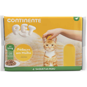 Comida H&uacute;mida para Gato J&uacute;nior Peda&ccedil;os Peru Saquetas Continente Pet