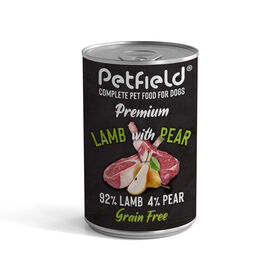 Comida H&uacute;mida para C&atilde;o Adulto Borrego e Pera Petfield