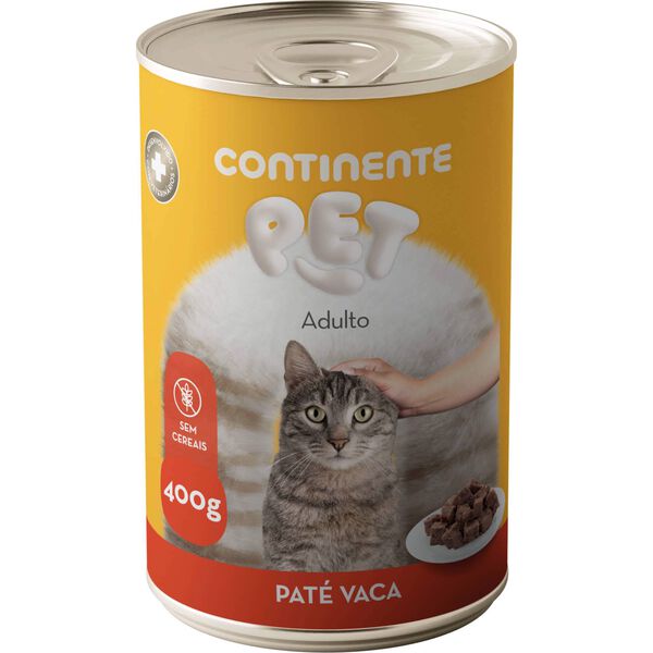 Comida Húmida para Gato Adulto Sem Cereais Paté Vaca Continente Pet