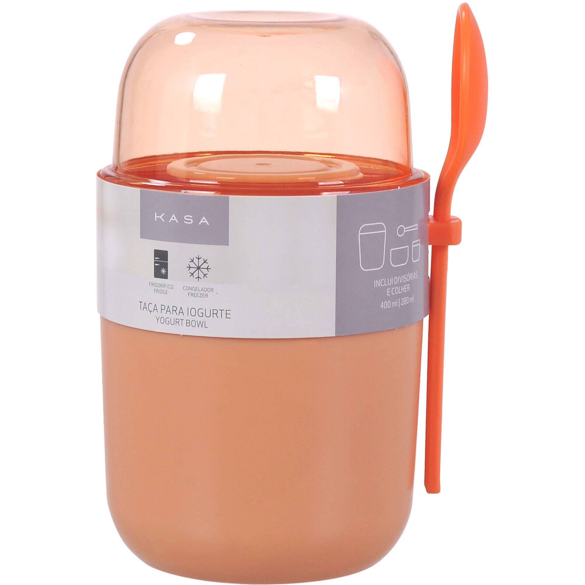 Ta&ccedil;a para Iogurte com Divis&oacute;rias e Colher Laranja