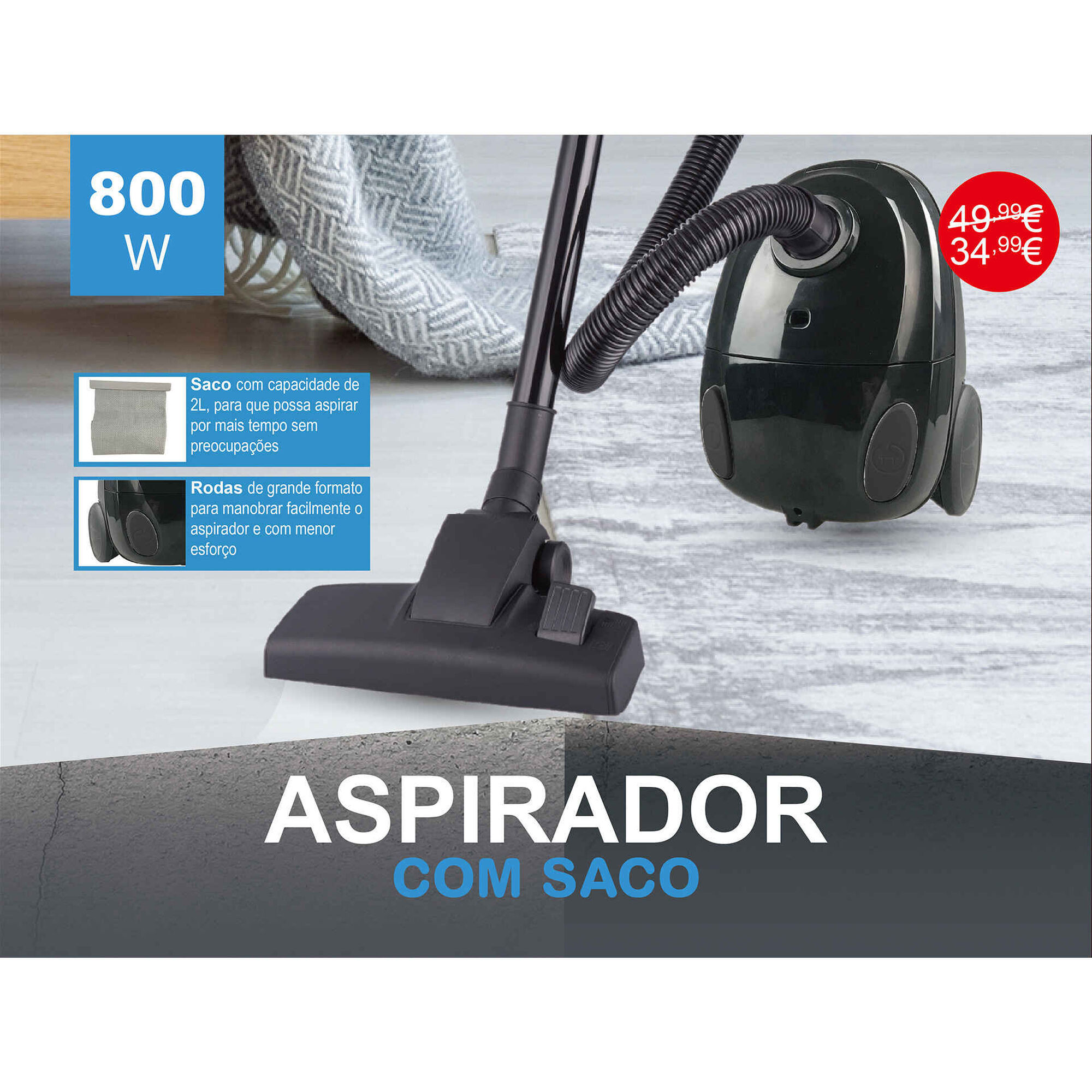 Aspirador com Saco 2L 800W Preto Bazar&atilde;o