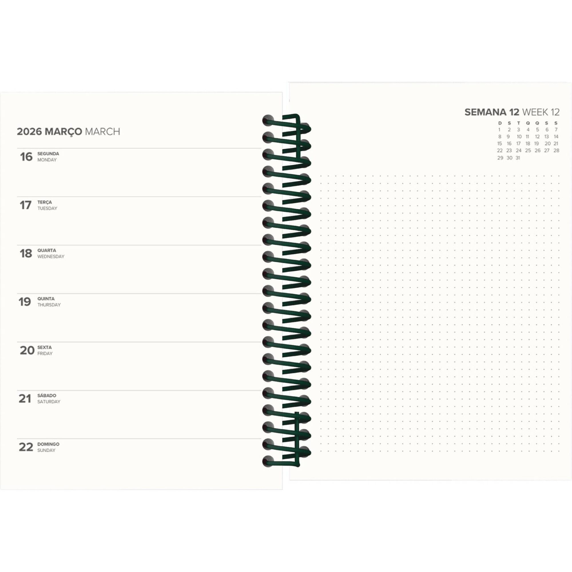 Agenda A5 2026 Espiral 12 Meses (várias cores)