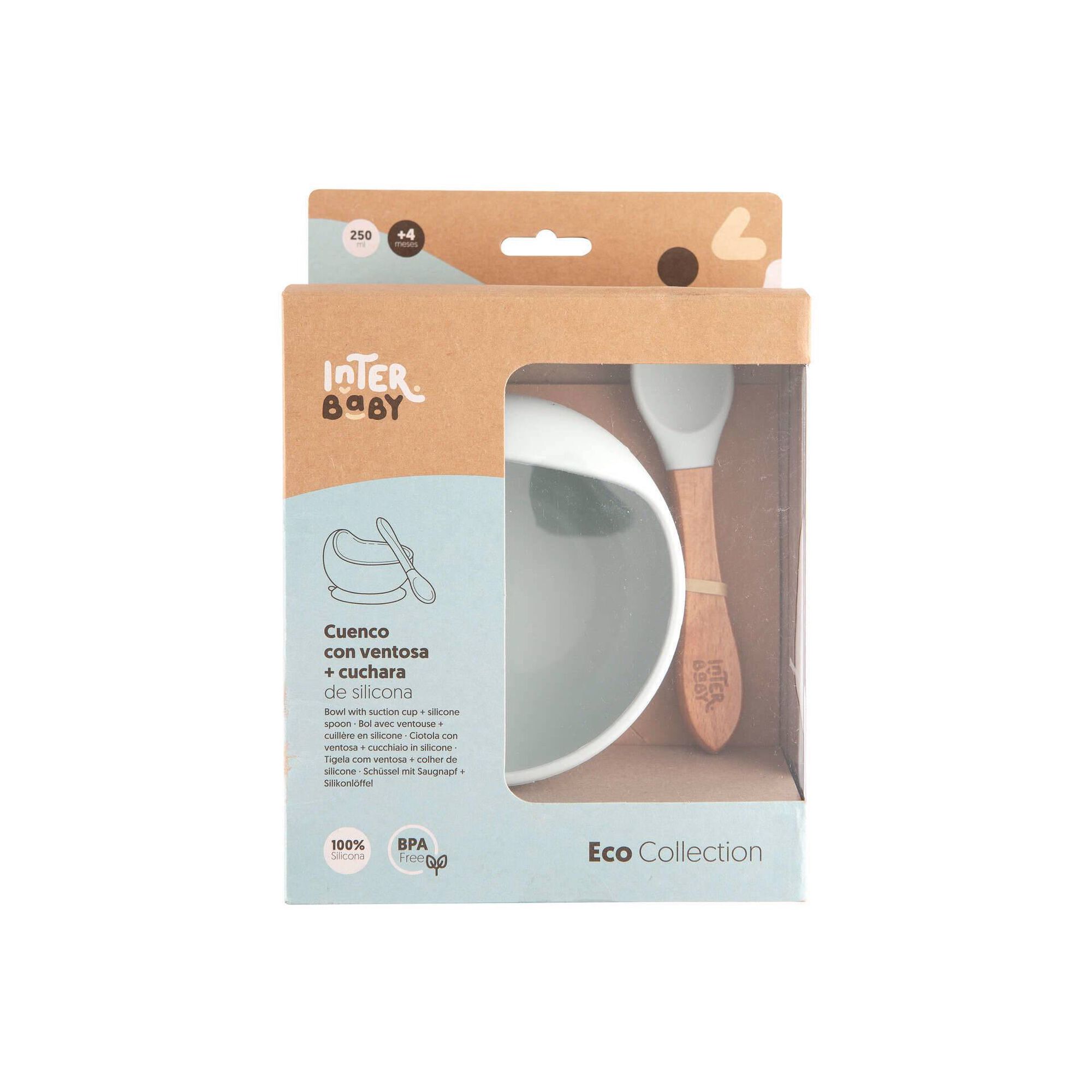 Ta&ccedil;a e Colher Madeira E Silicone Azul Interbaby