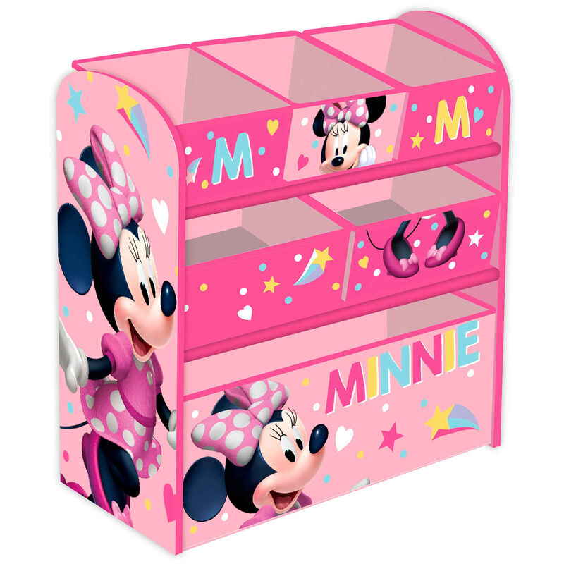 Organizador Madeira com 6 Cestos de Arrumação 62x30x60cm Rosa Minnie Disney