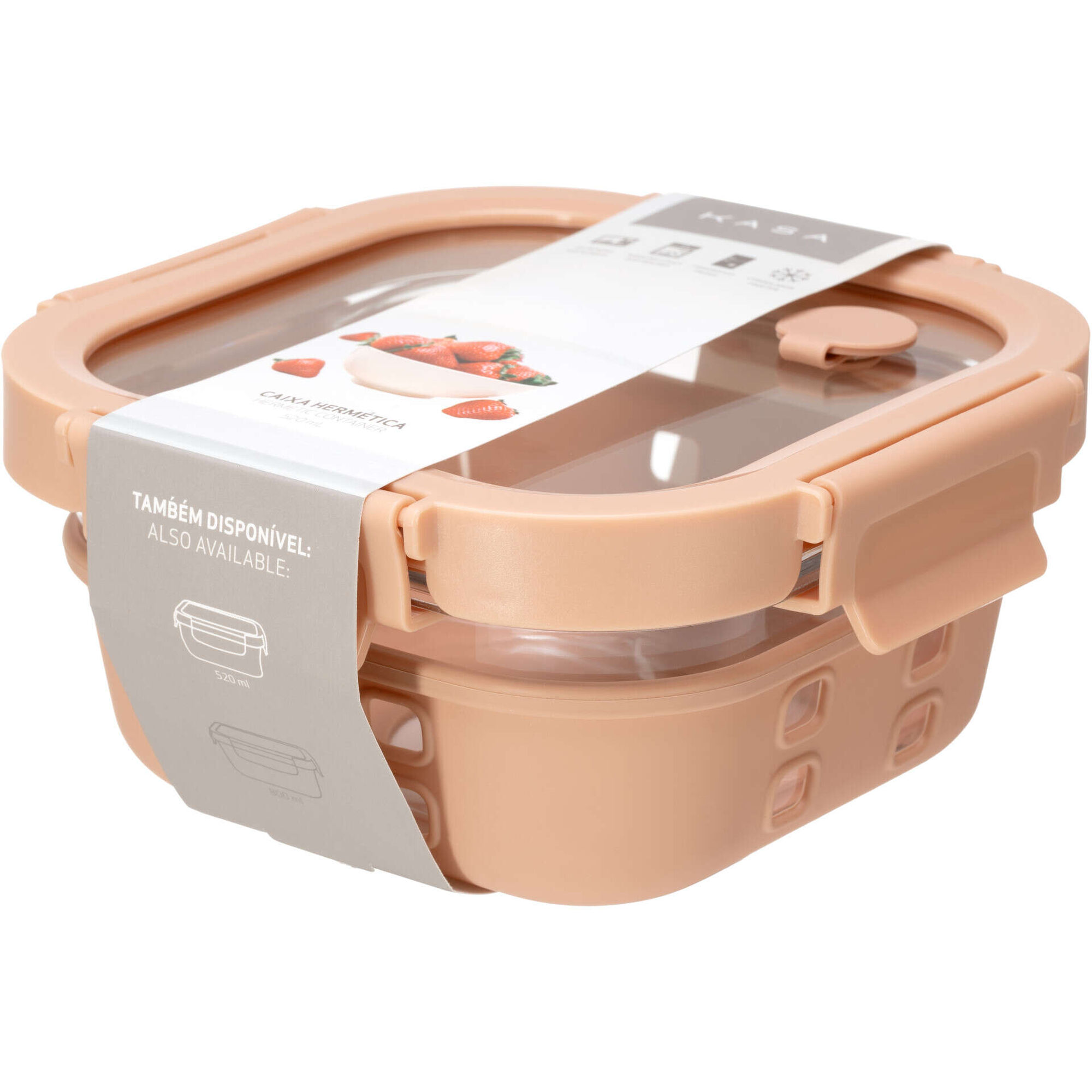 Caixa Herm&eacute;tica 520ml Vidro e Silicone Bege Kasa