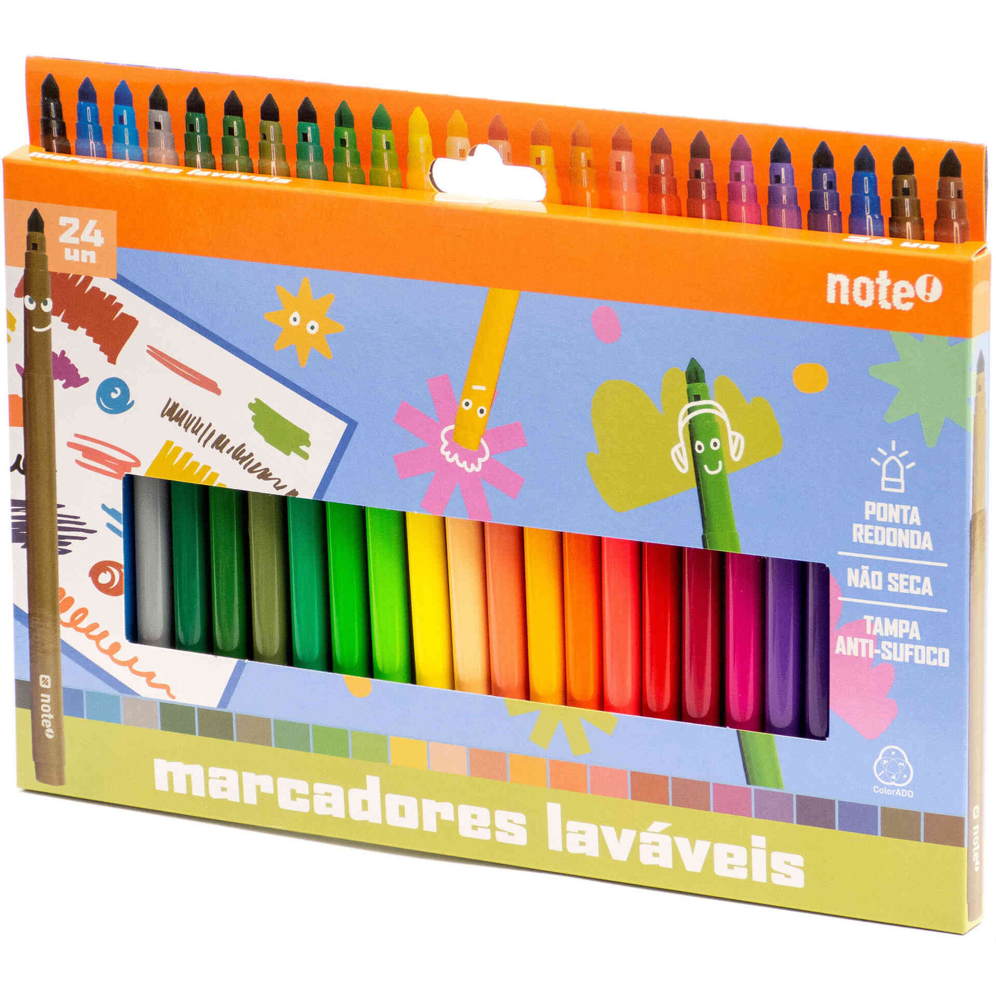 Conjunto 12 Marcadores de Colorir Lav&aacute;veis Note!