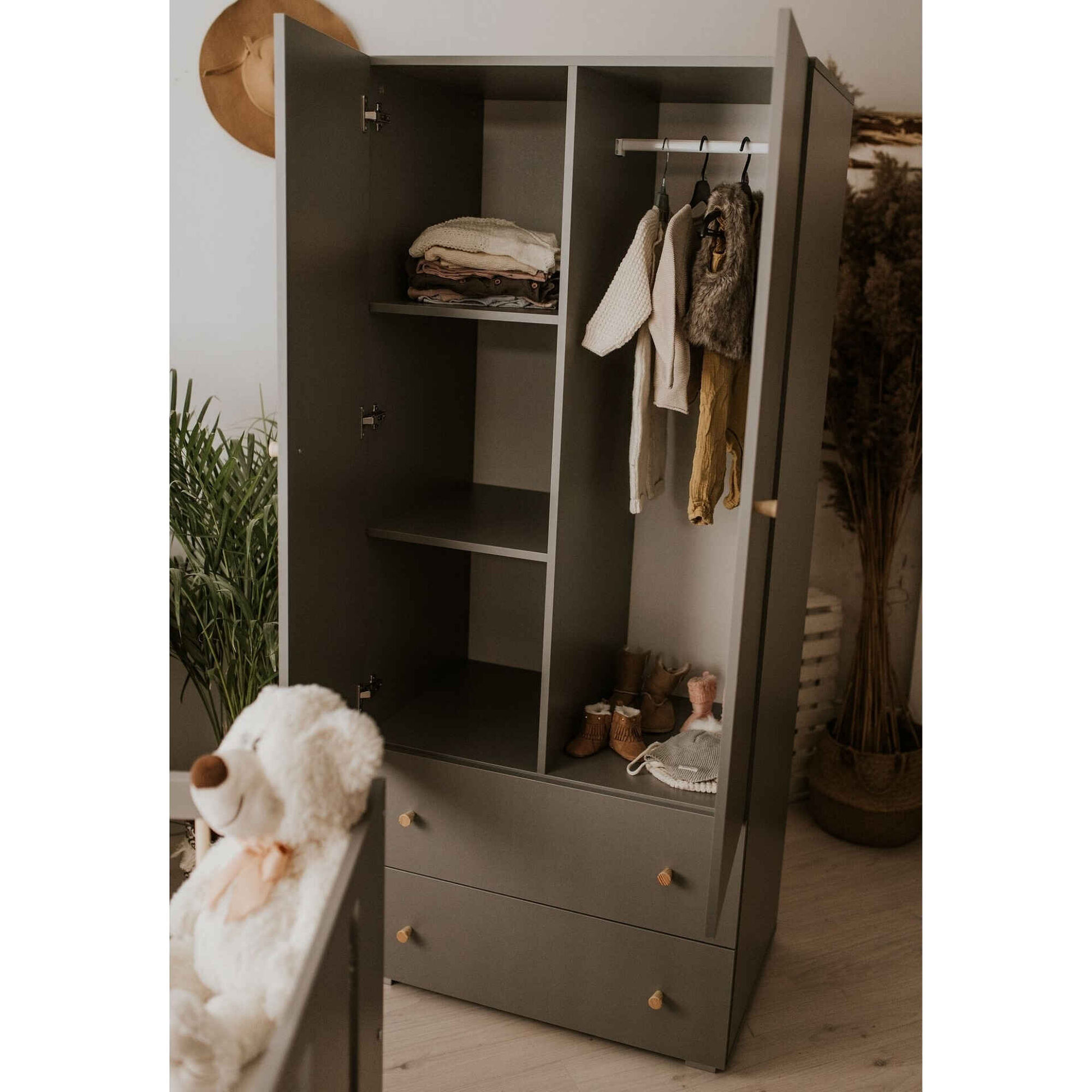 Roupeiro 2 Portas e 2 Gavetas 80x183x52cm Cinza Pauline Grafite Twinko