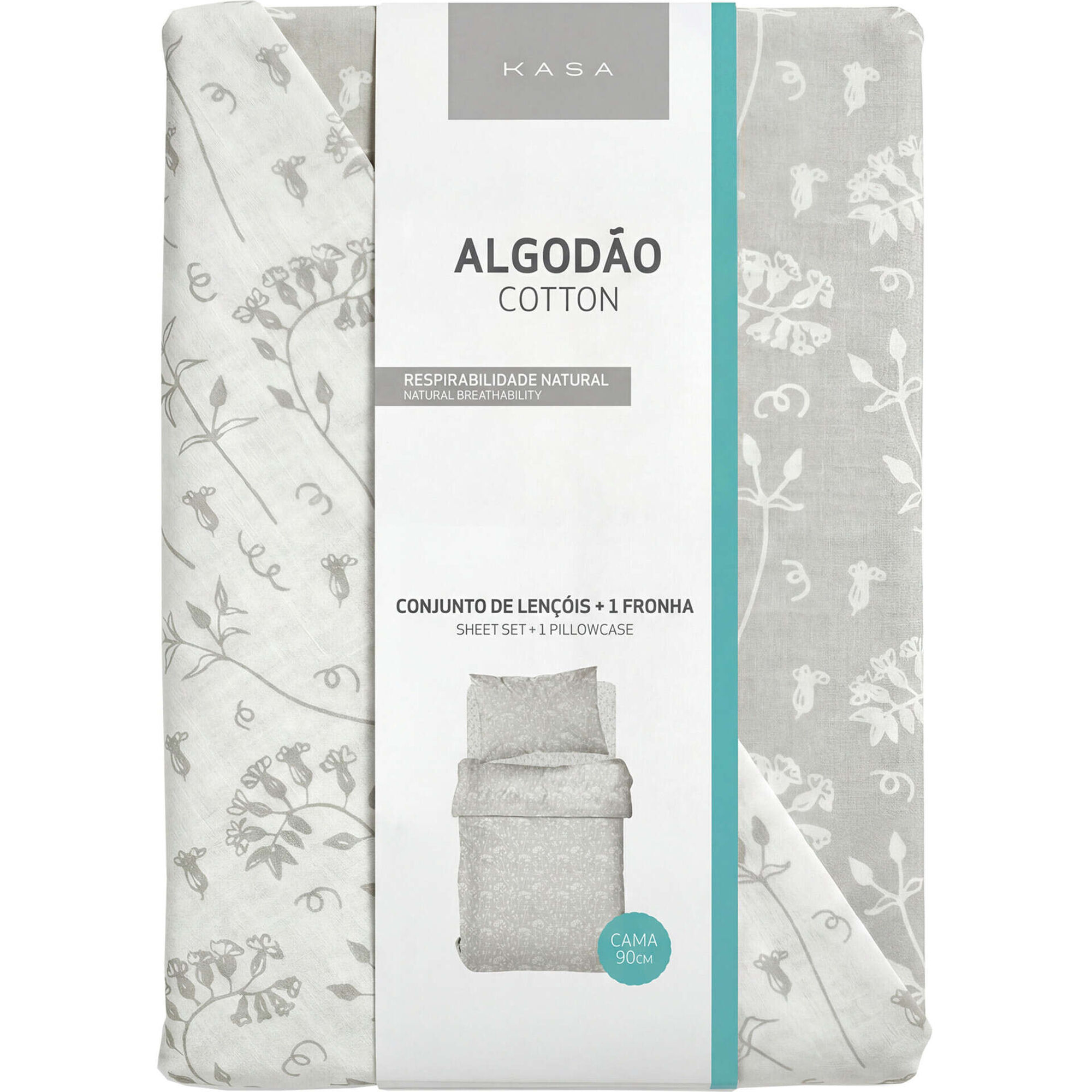 Conjunto Len&ccedil;&oacute;is Algod&atilde;o Flores Bege e Verde Kasa