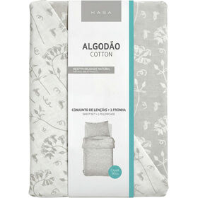 Conjunto Len&ccedil;&oacute;is Algod&atilde;o 270x160cm Flores Bege e Verde Kasa