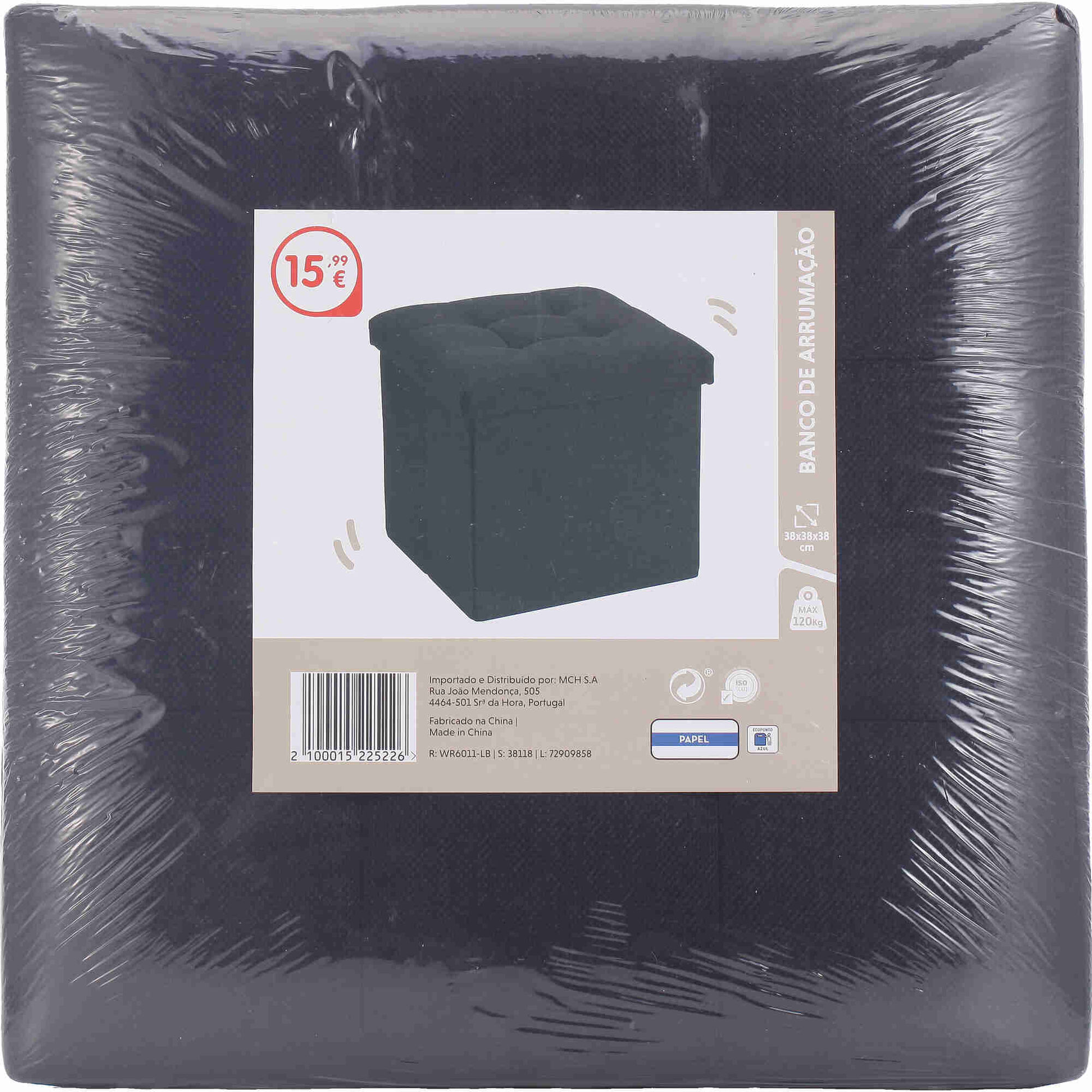 Banco Arruma&ccedil;&atilde;o com Tampa 38x38cm Preto Bazar&atilde;o, , hi-res