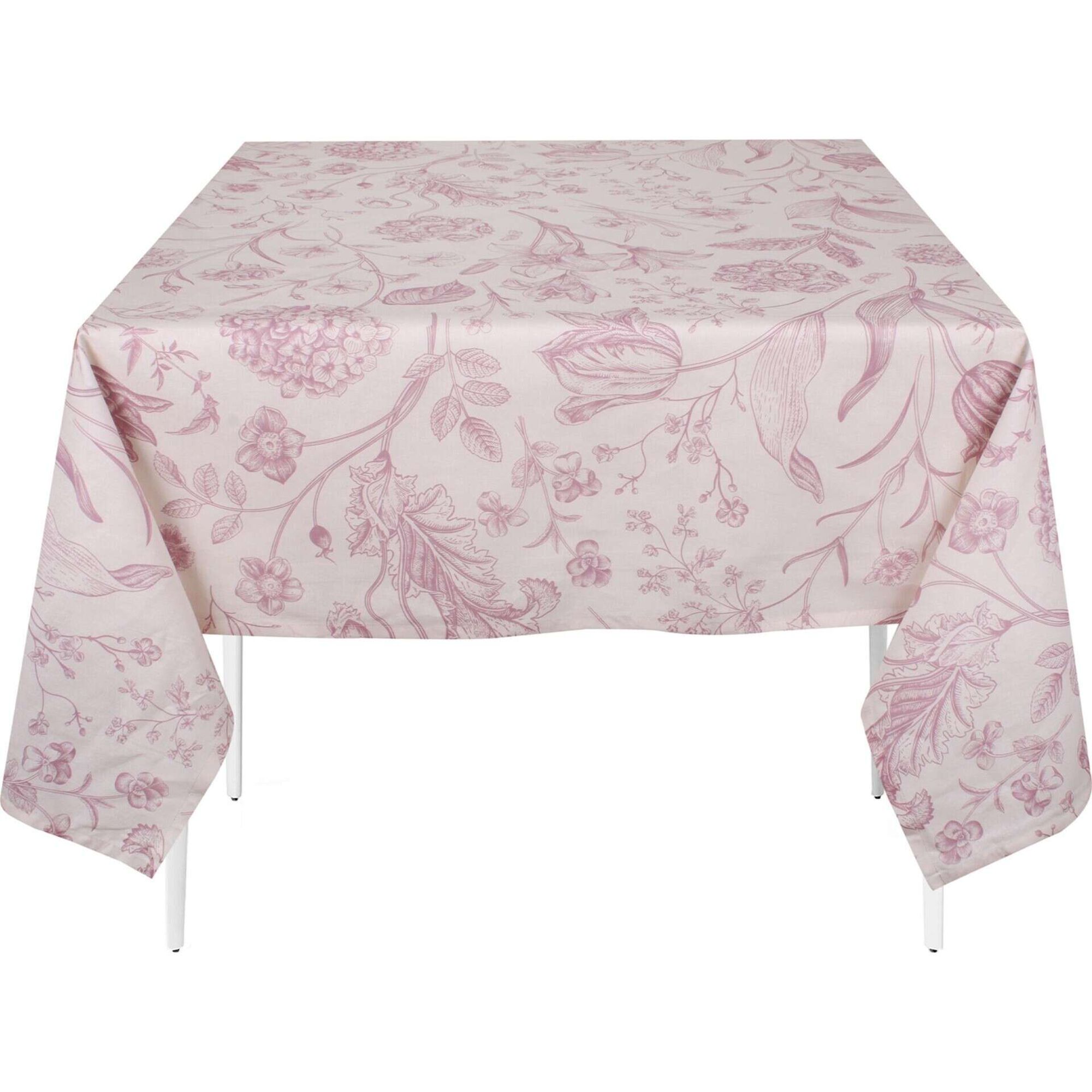 Toalha Mesa Algod&atilde;o Folhas Rosa