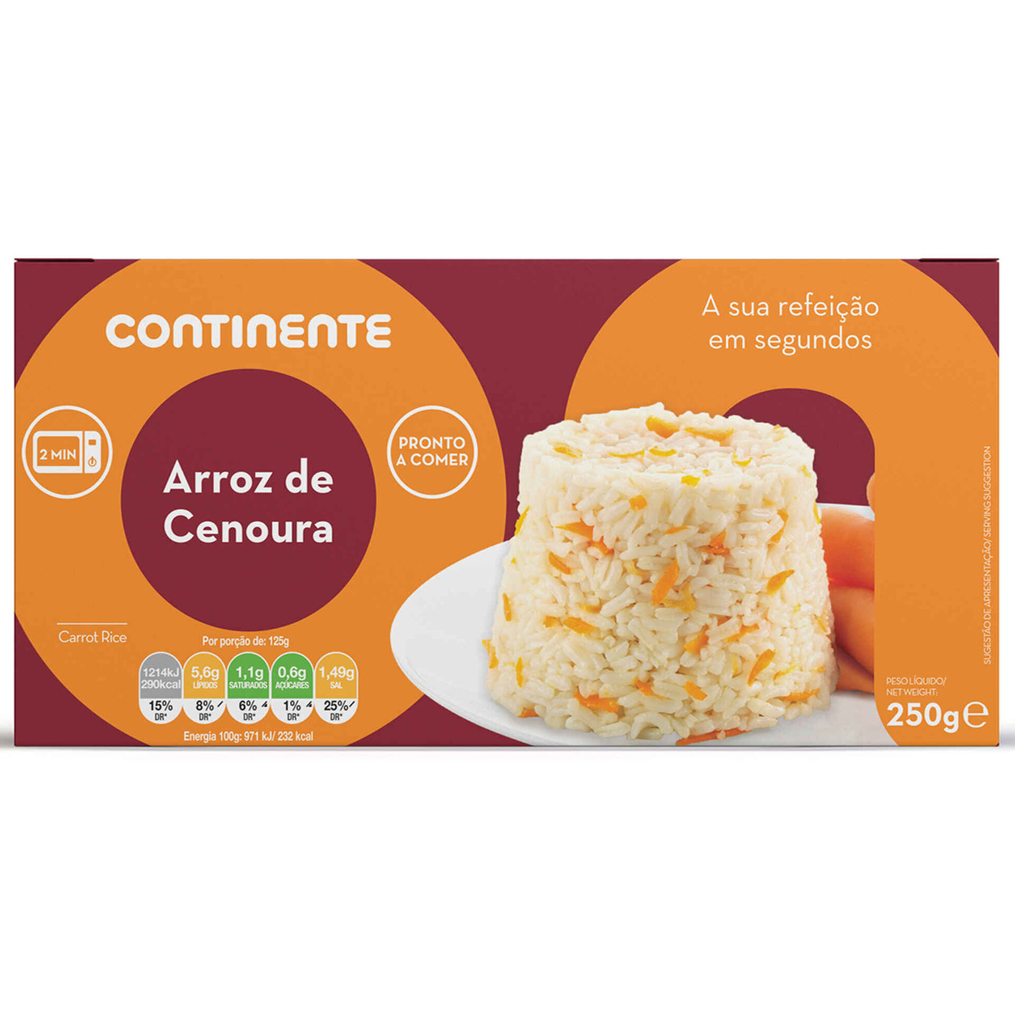 Arroz de Cenoura Pronto a Comer sem Glúten