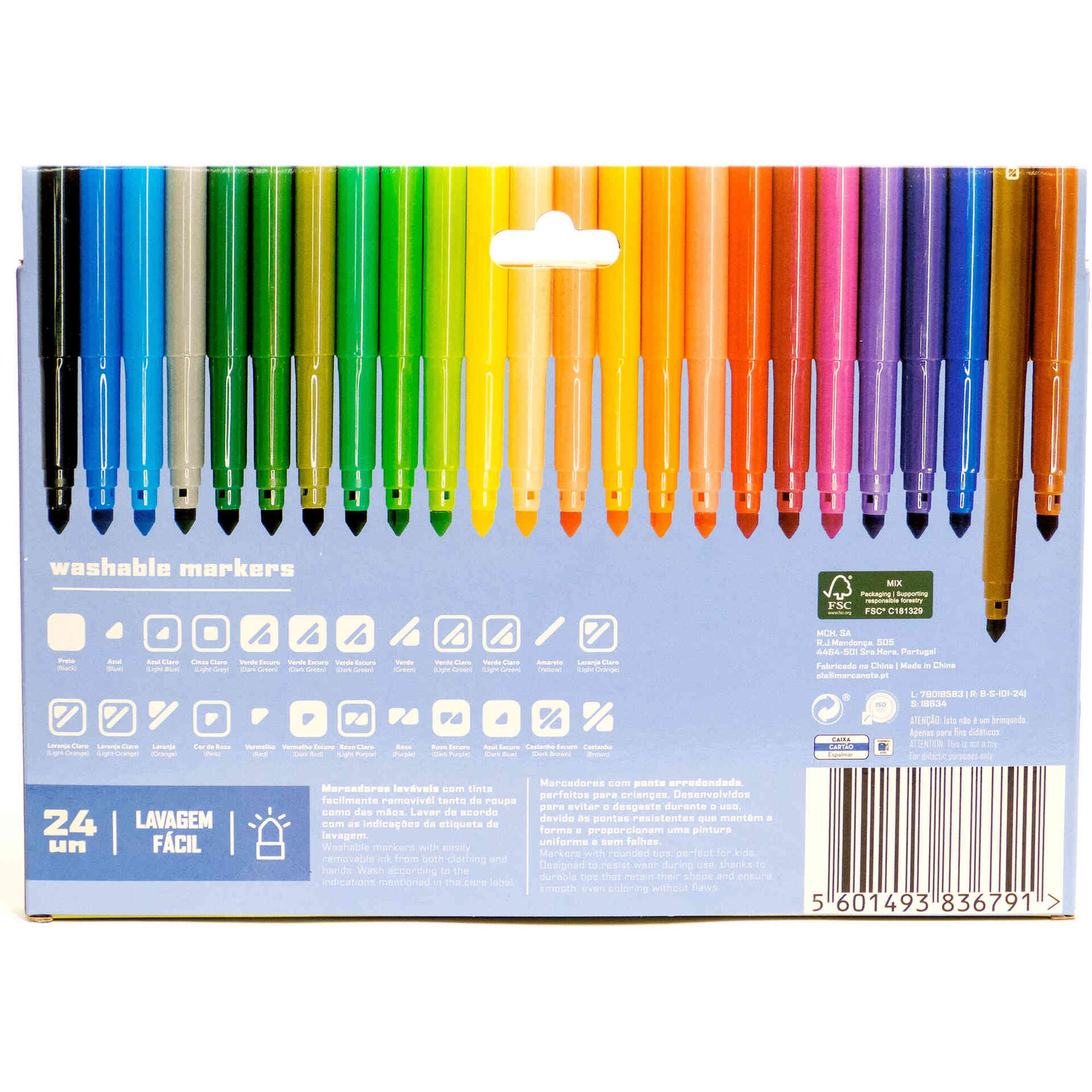 Conjunto 12 Marcadores de Colorir Lav&aacute;veis Note!