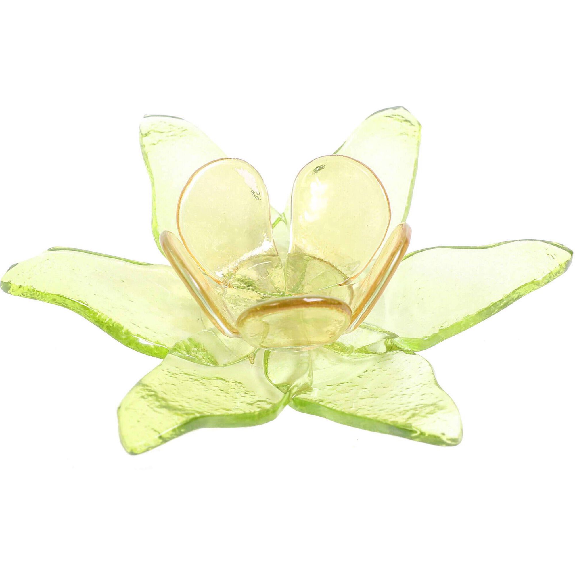 Suporte de Vela 15x14x4cm Flor Verde Kasa