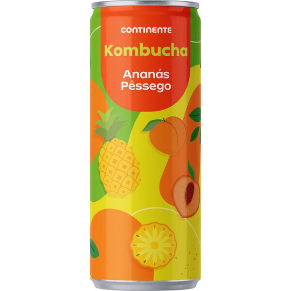 Bebida Kombucha em Lata Ananás e Pêssego Continente
