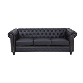 Sof&aacute; 3 Lugares Preto Chesterfield Kasa