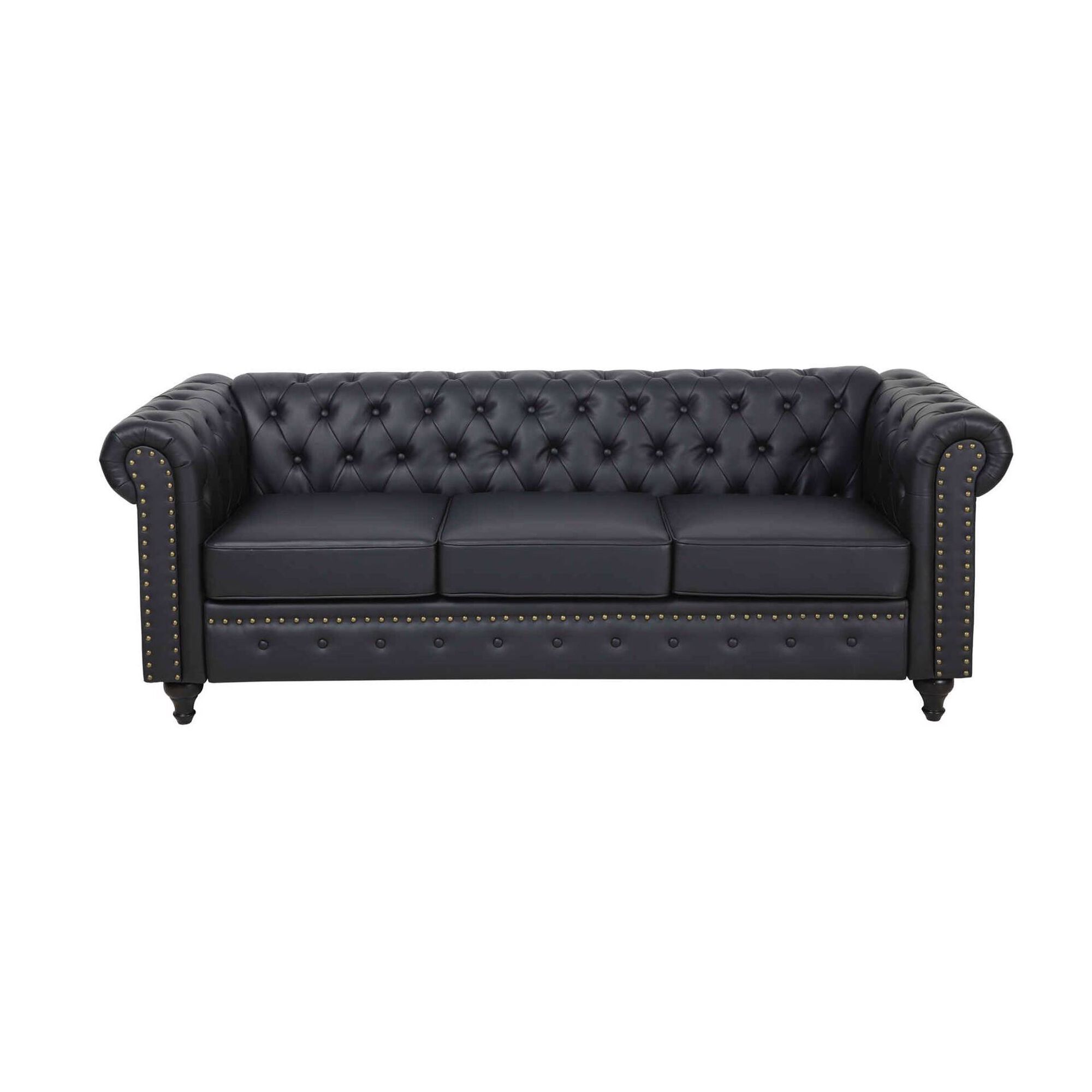 Sofá 3 Lugares Preto Chesterfield Sofá 3 Lugares Preto Chesterfield