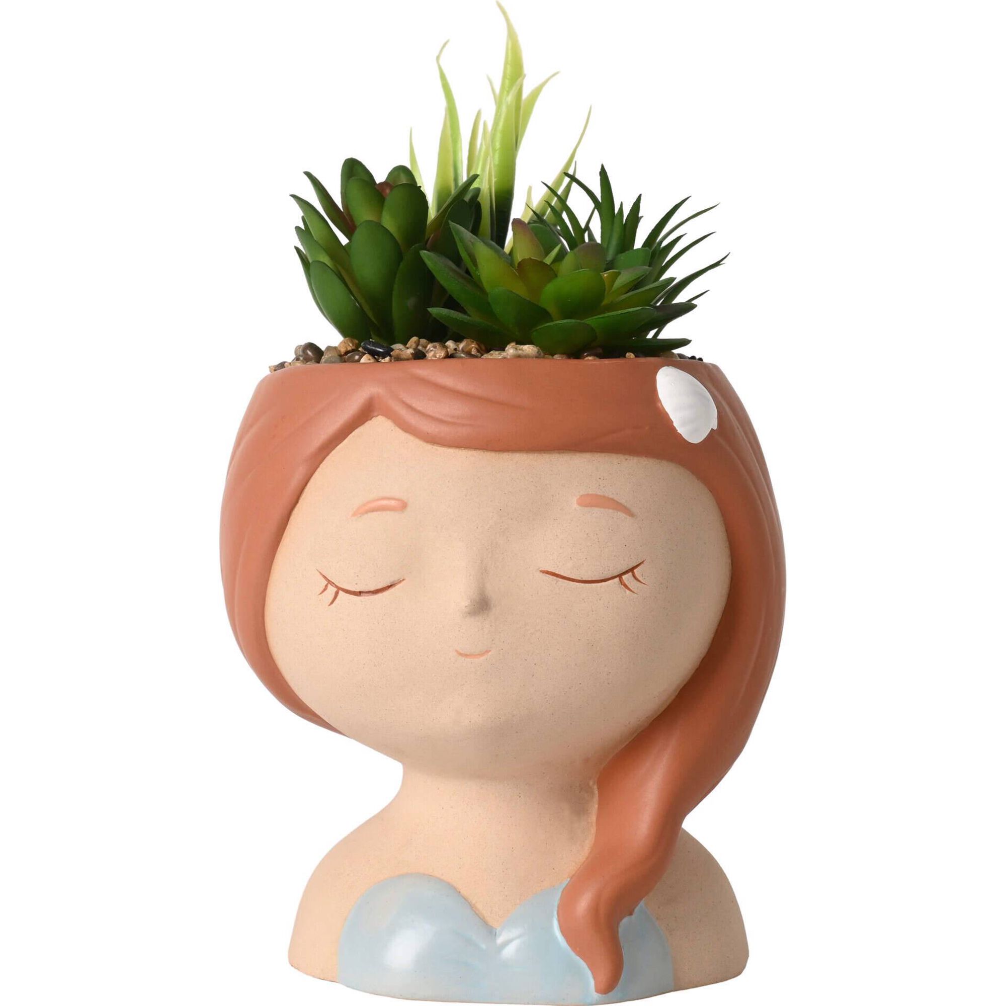 Vaso Menina com Planta Artificial Castanho