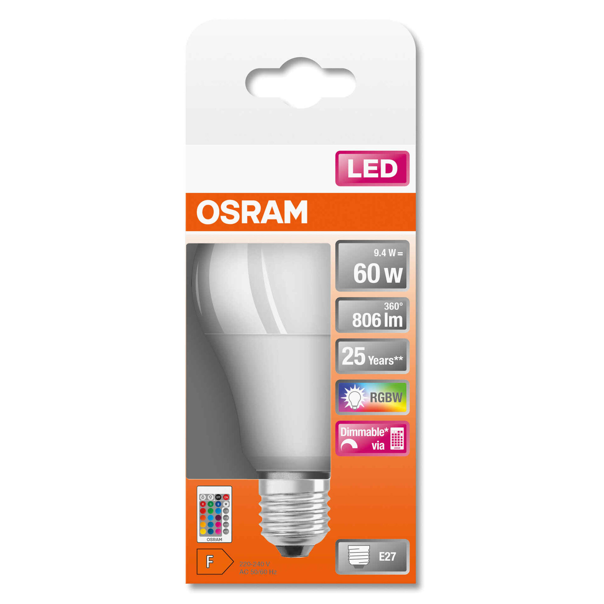 Lâmpada RGB LED Standard E27 9W com Comando