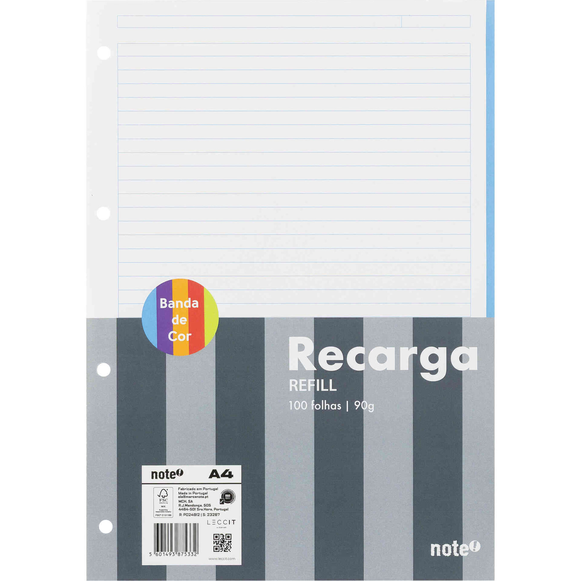 Recarga Note! com Banda Colorida A4 Pautada para App Leccit