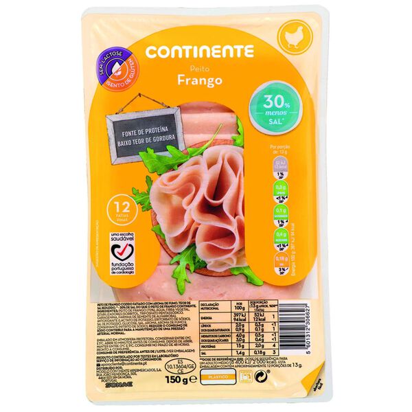 Fiambre de Peito de Frango Fatiado Baixo Teor de Sal Continente