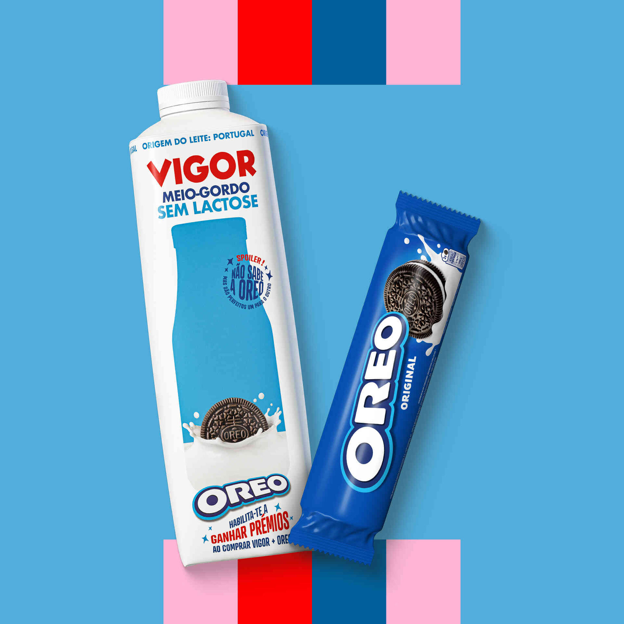Leite Meio Gordo Fresco sem Lactose Vigor 1L&nbsp;+ Bolachas de Chocolate com Recheio de Creme Oreo 154g