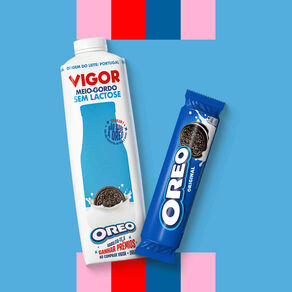 Leite Meio Gordo Fresco sem Lactose Vigor 1L&nbsp;+ Bolachas de Chocolate com Recheio de Creme Oreo 154g