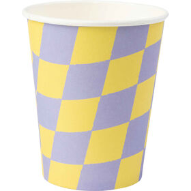 Conjunto 8 Copos Vichy Amarelo e Lil&aacute;s Kasa