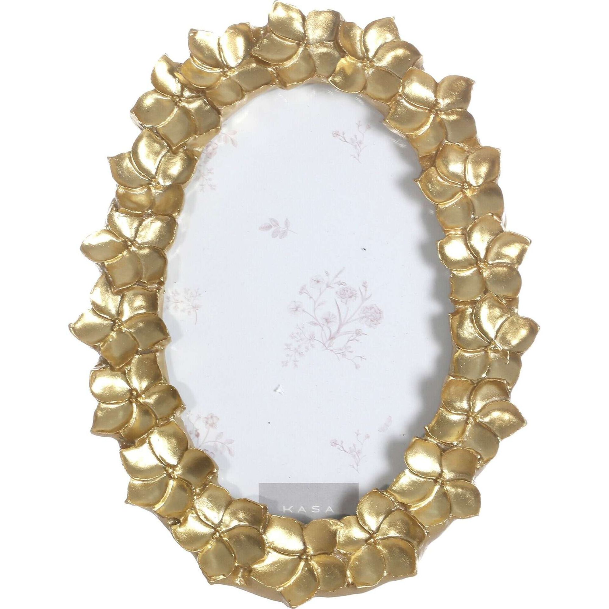 Moldura Oval 10x15cm Flores Dourada