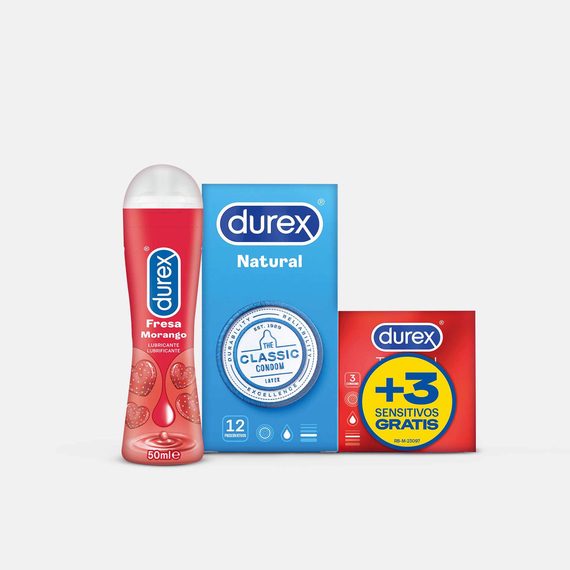 Preservativos Natural + Gel Lubrificante Morango