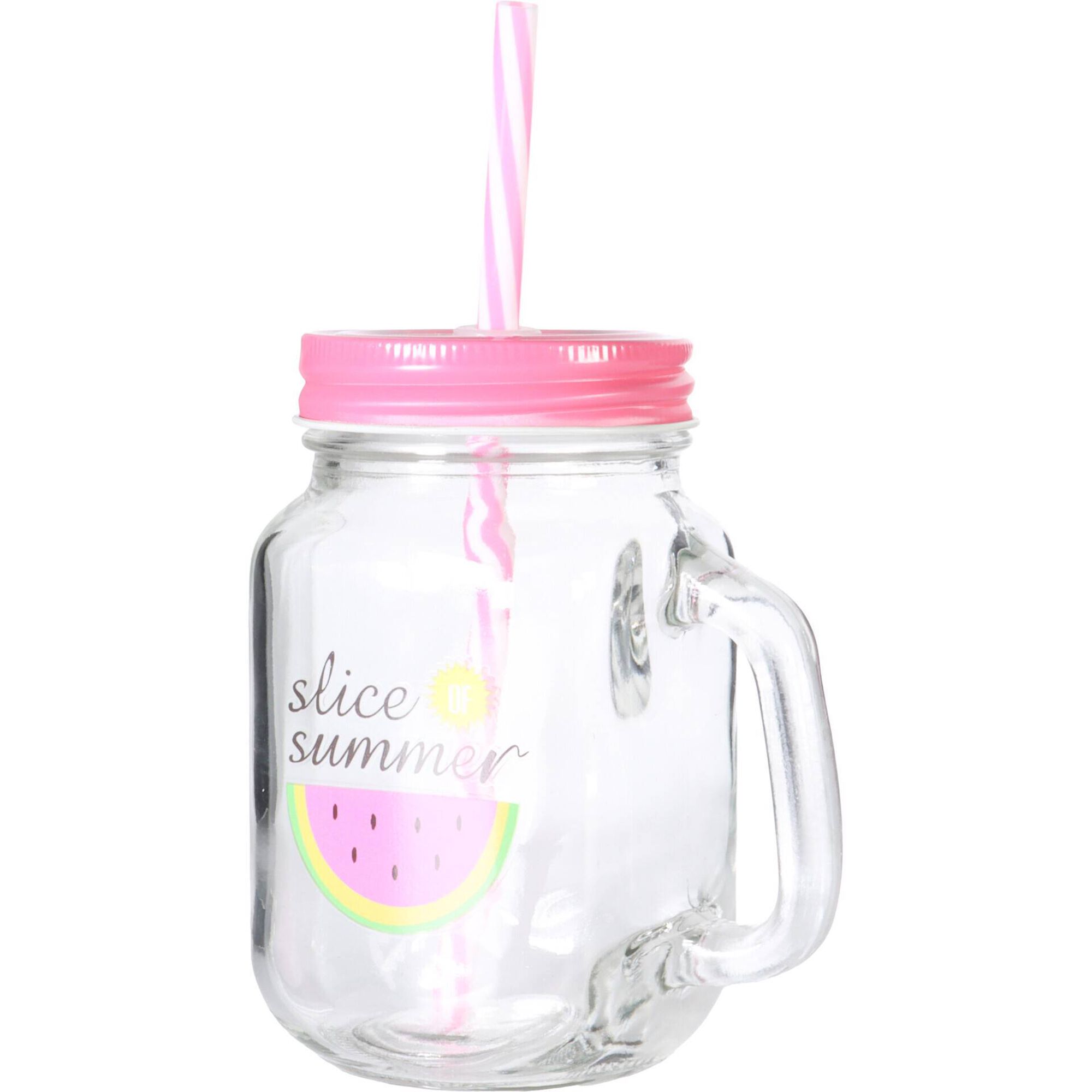 Caneca com Palhinha 450ml Tampa Rosa Melancia Kasa