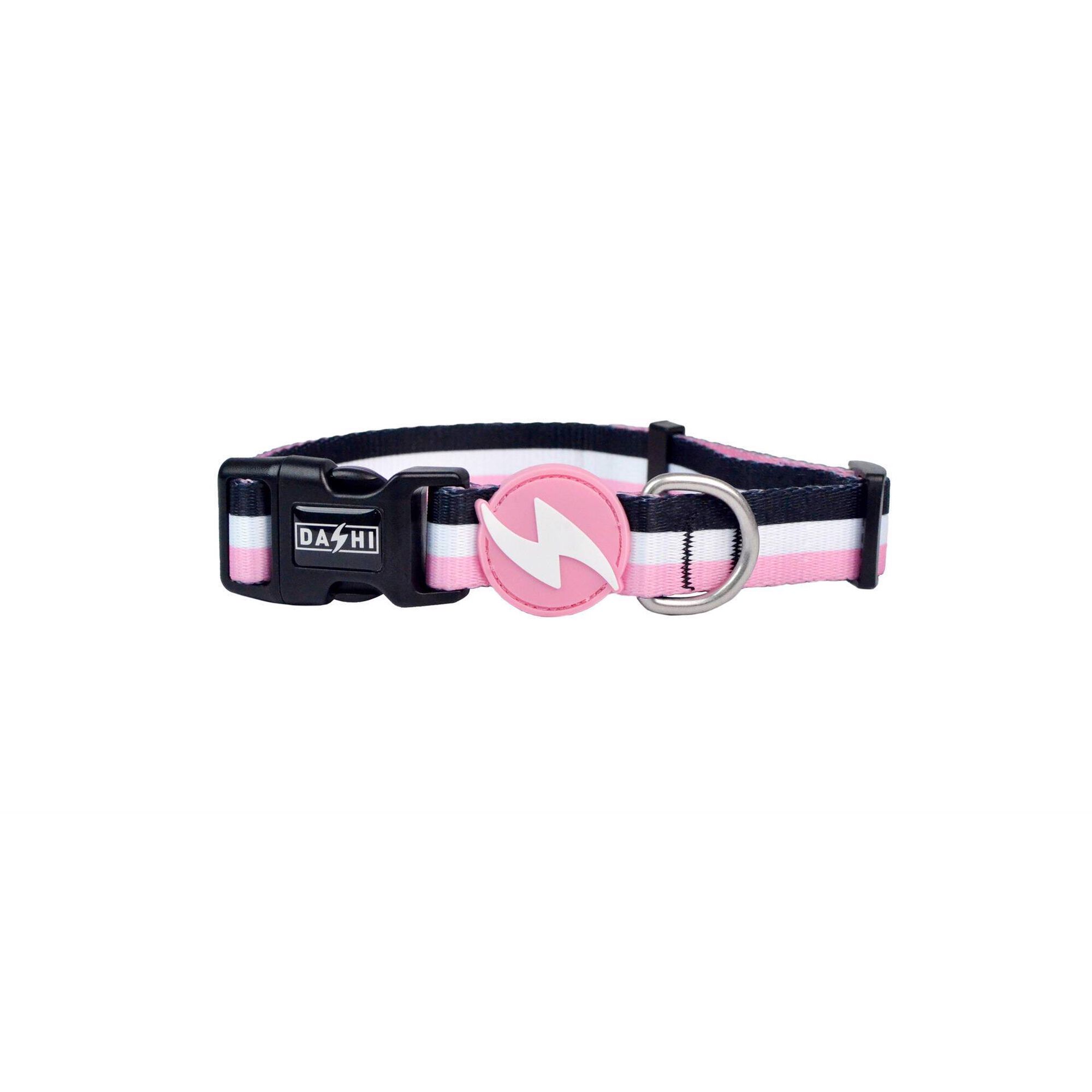 Coleira para C&atilde;o Stripes3 Rosa e Preto L Dashi