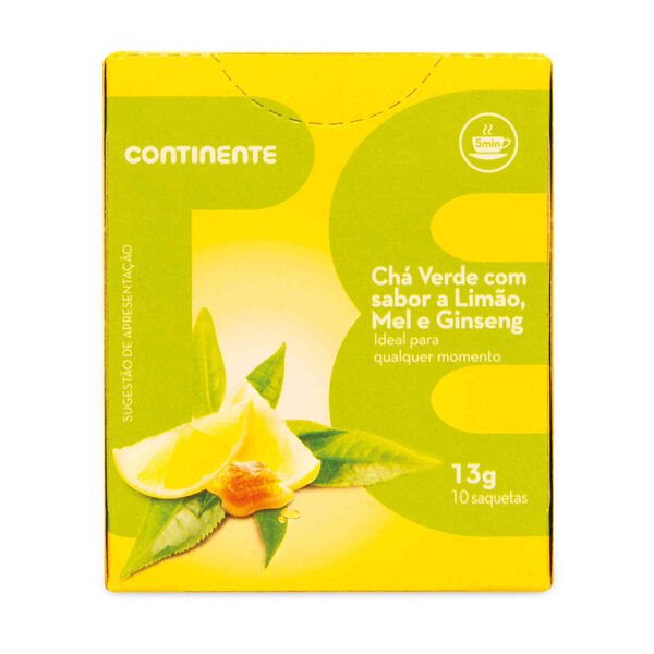 Chá Verde Limão, Mel e Ginseng Saquetas Continente