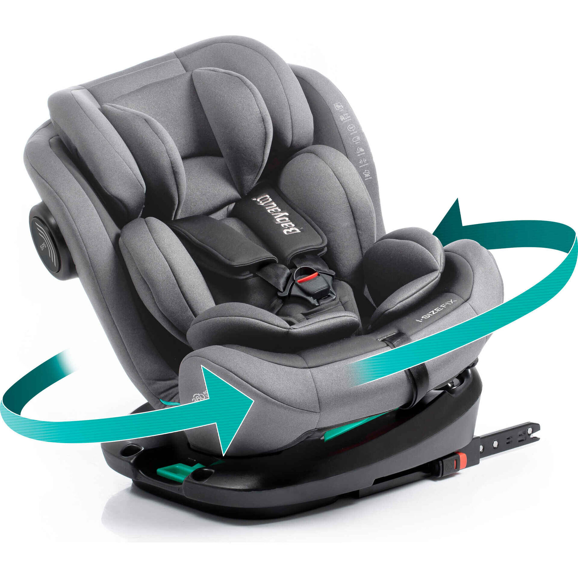 Cadeira Auto I-Size 40-150cm Isofix Rotativa Torna Fix Cinza