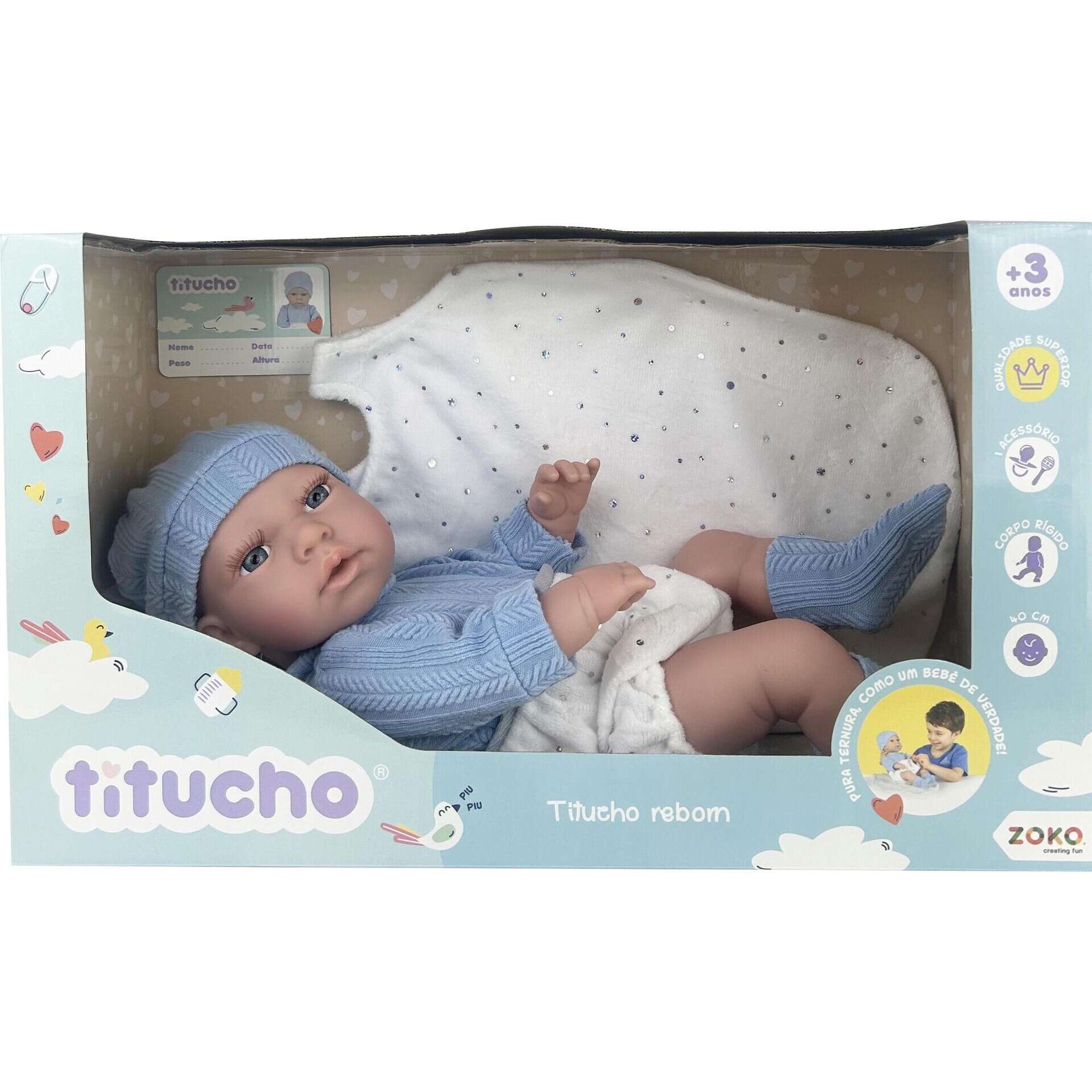 Bebé Titucho Reborn 40cm com Acessórios (várias cores)