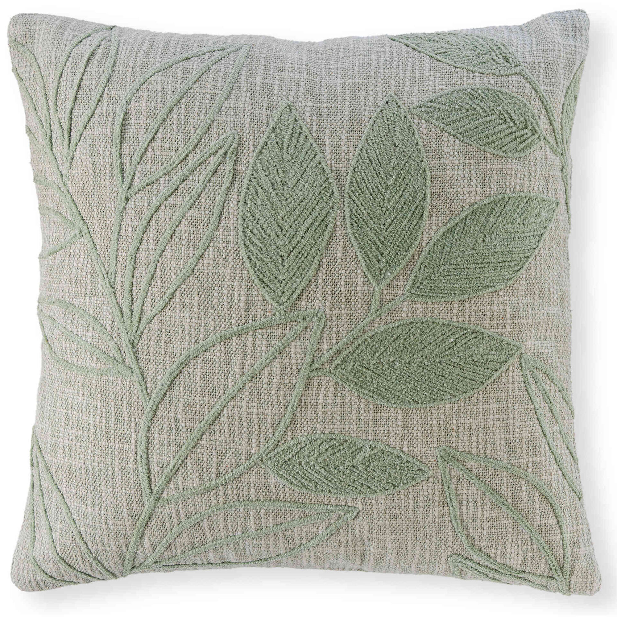 Almofada 45x45cm Verde Bordada Folhas Kasa