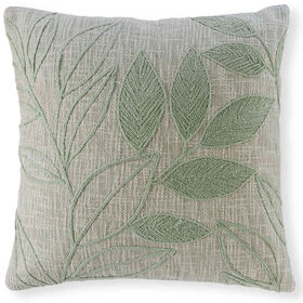 Almofada 45x45cm Verde Bordada Folhas Kasa