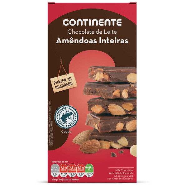 Tablete de Chocolate de Leite com Amêndoa Continente
