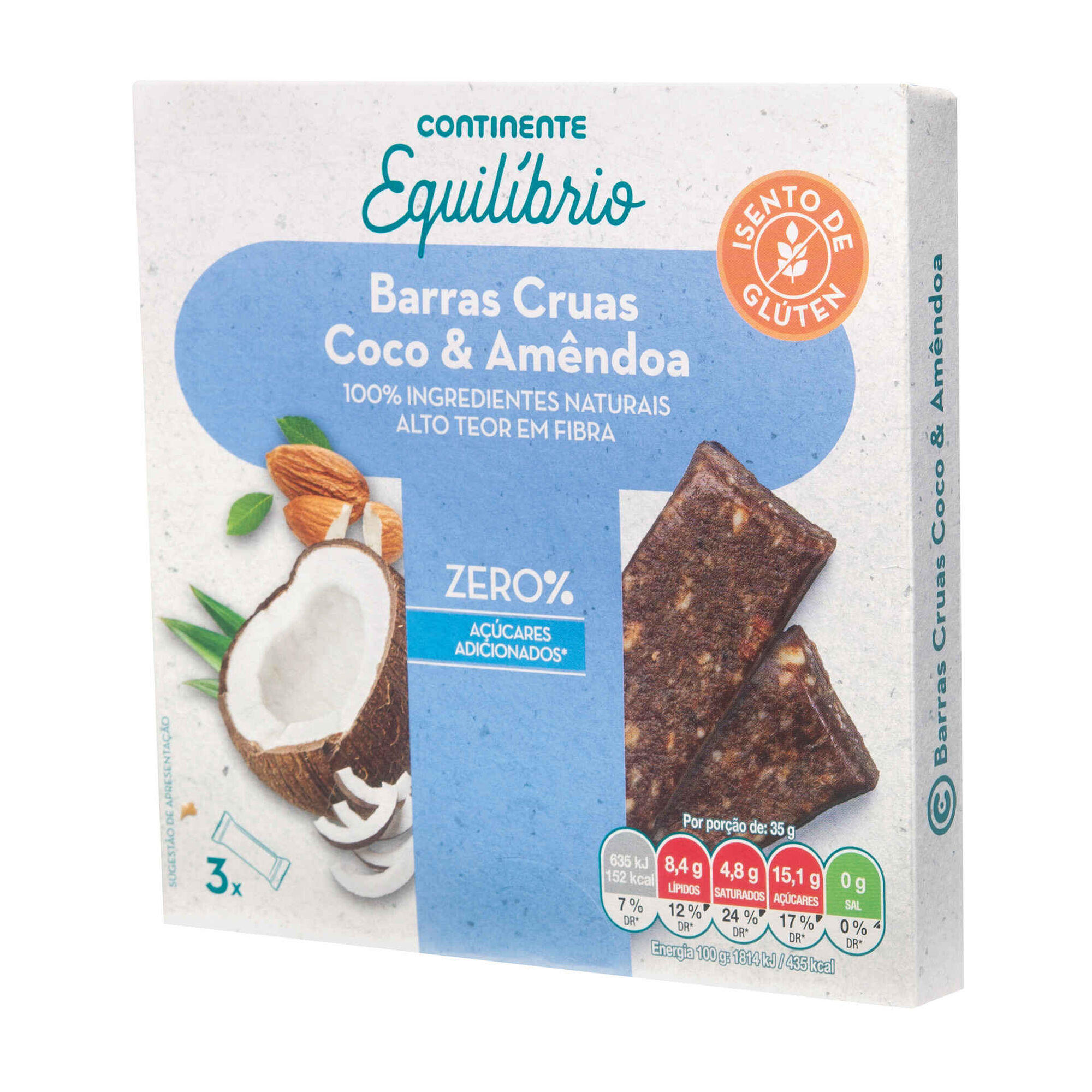 Barras Cruas de Coco e Amêndoa sem Glúten Barras Cruas de Coco e Amêndoa sem Glúten