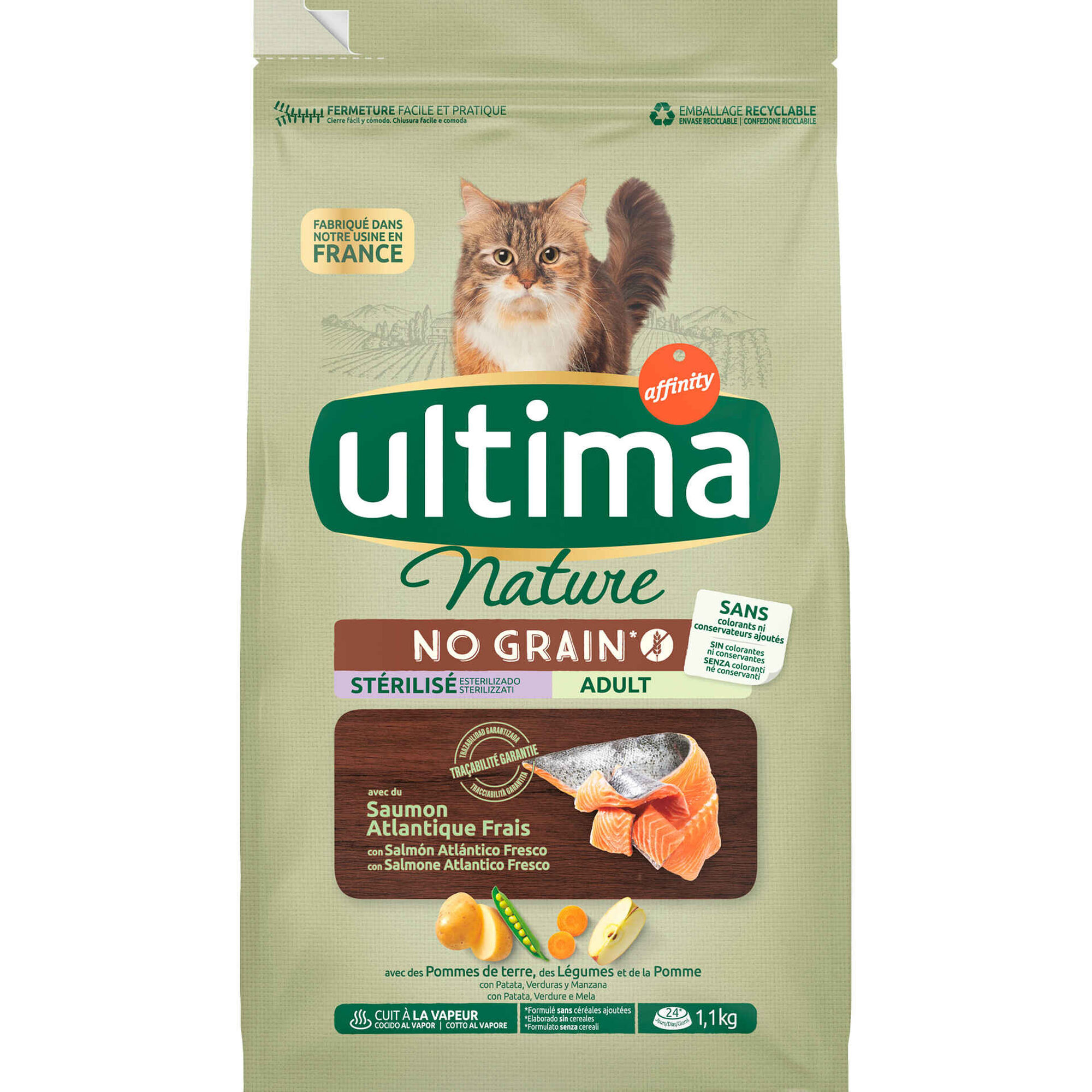 Ra&ccedil;&atilde;o para Gato Adulto Esterilizado Sem Cereais Salm&atilde;o Affinity Ultima Nature