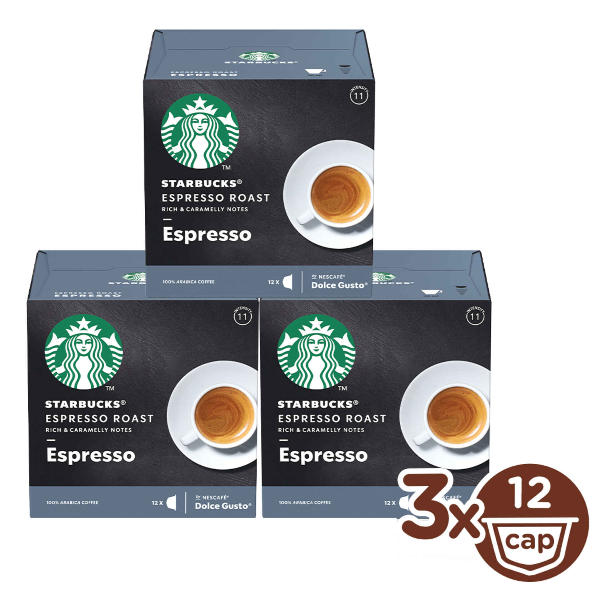 Cápsulas de Café Roast Compatível com Dolce Gusto Int 11 emb. 3 x 12 un -  Starbucks | Continente