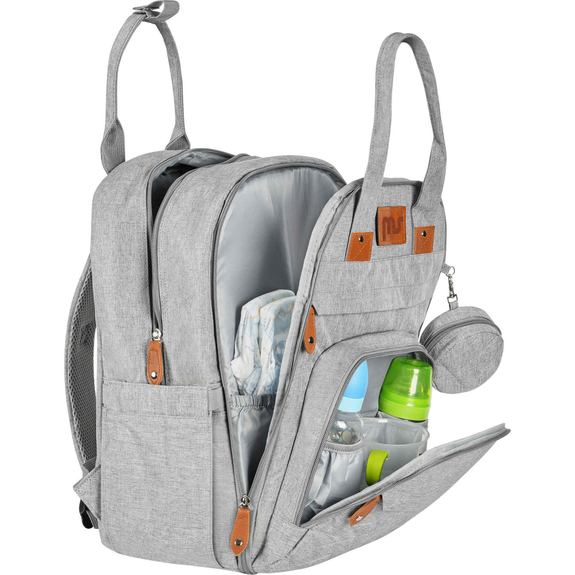 Mochila com Muda Fraldas Cinza Clara