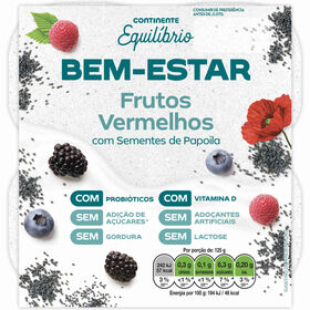Iogurte Peda&ccedil;os Bem-Estar Frutos Vermelhos sem Lactose Continente Equil&iacute;brio