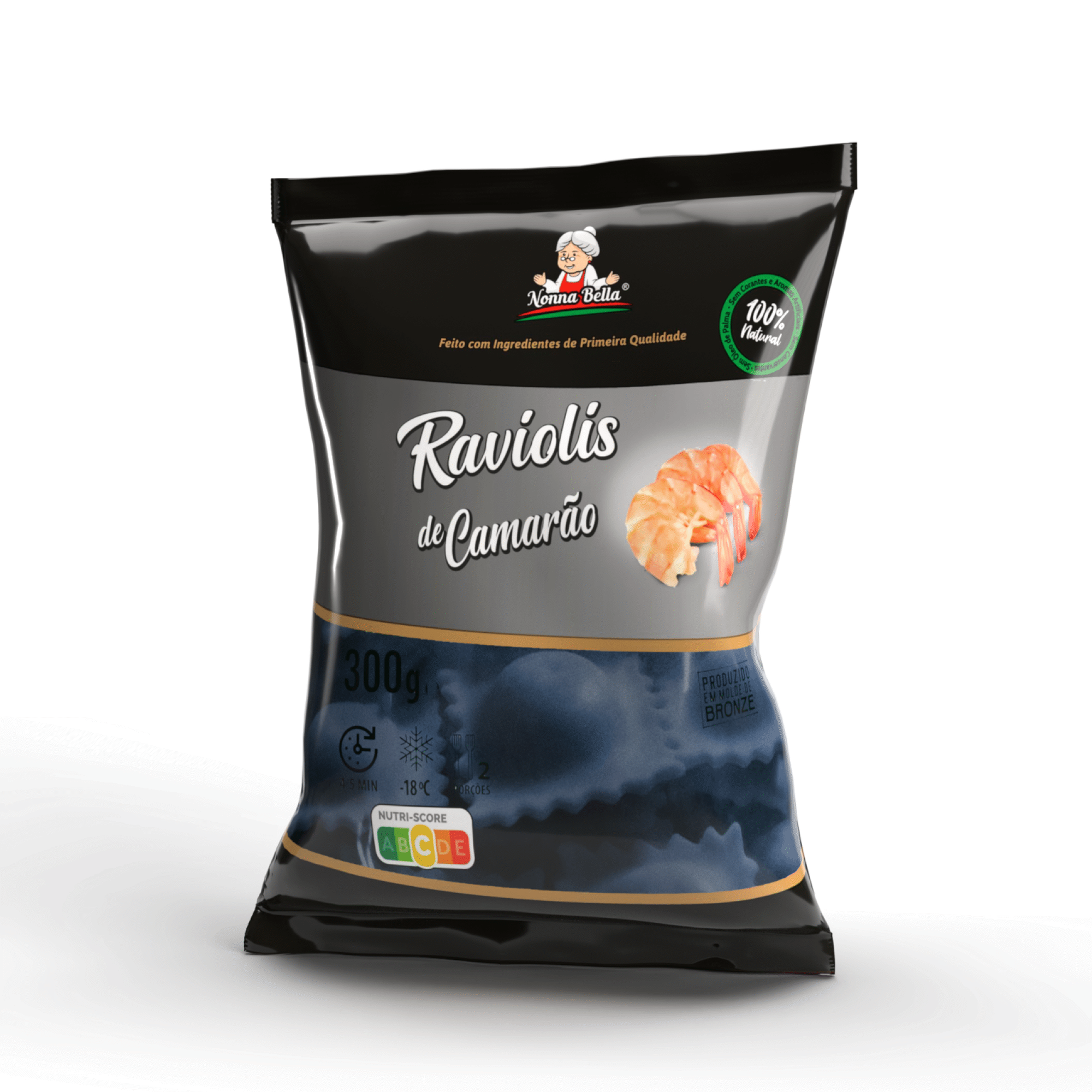 Ravioli Tinta de Choco com Camarão