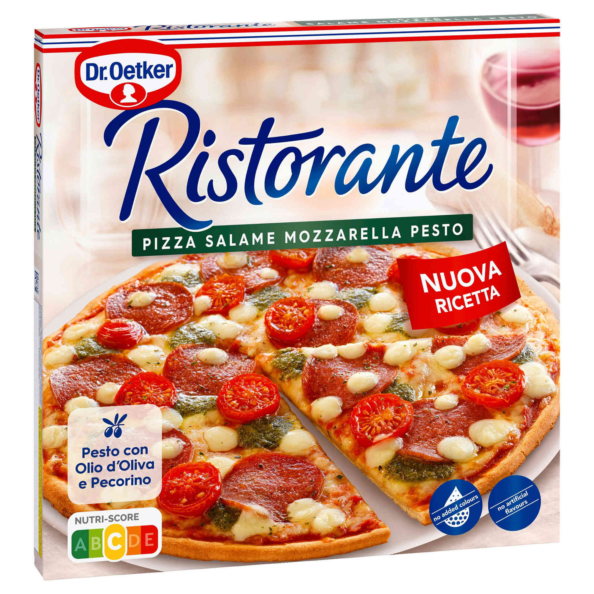 Pizza Ristorante de Salame, Mozzarella e Pesto