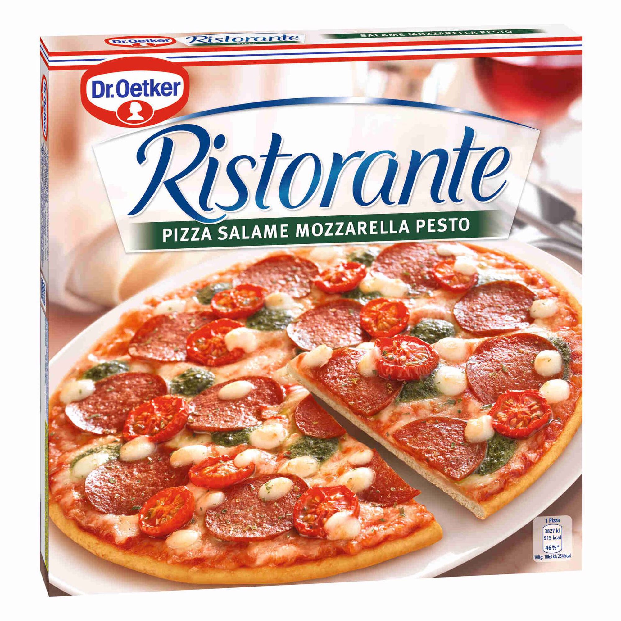 Pizza Ristorante de Salame, Mozzarella e Pesto