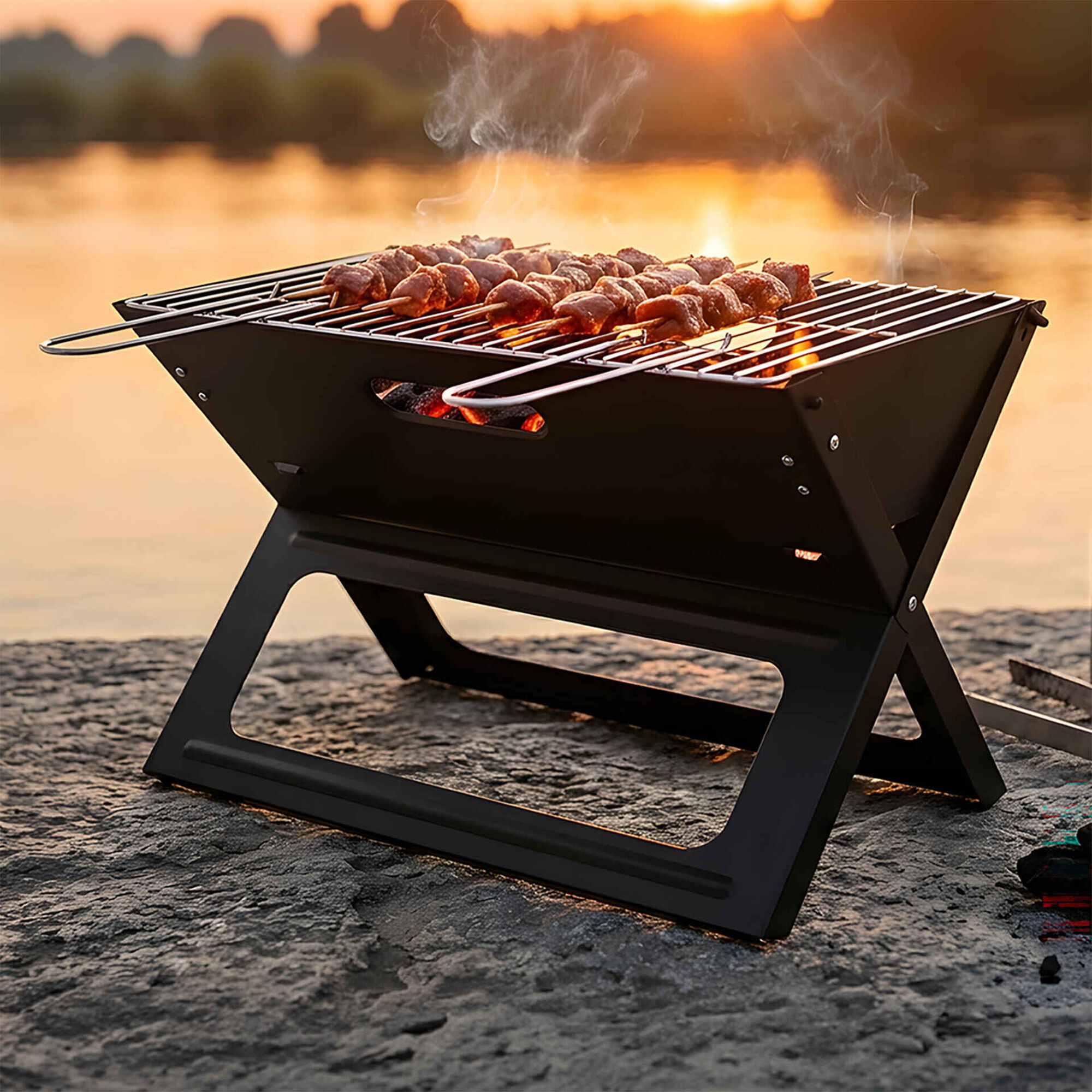Barbecue Carv&atilde;o 46x30x31cm Preto Aguda BBQ Collection